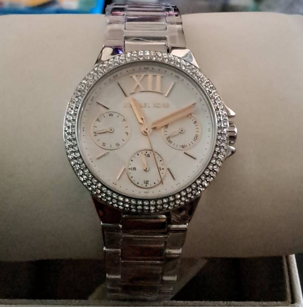 NWT~MICHAEL KORS MK-7198 Camille Pave Crystal White Rose Gold Dial Women's Watch